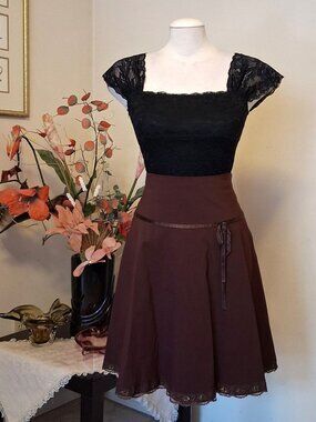 New Burgundy Lined Midi Skirt A-Line Flared Knee Length High Quality Skirts 10